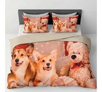 INTRECCI Copripiumino in Cotone Sogni d’Oro, Parure Copri Piumino con Federe Set Sacco Piumone Disponibile in più Fantasie (Set Sacco 1 Piazza e Mezza + 1 Federa, Dis. 67 Corgi)