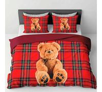 INTRECCI Copripiumino in Cotone Sogni d’Oro, Parure Copri Piumino con Federe Set Sacco Piumone Disponibile in più Fantasie (Set Sacco Singolo + 1 Federa, Dis. 73 Tartan Orsetto)