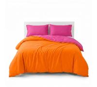 INTRECCI Parure Copripiumino Bicolore Una Piazza e Mezza, 100% Cotone, Sacco Copripiumino 200x240 cm + Federa 52x82 cm, Versatile e Confortevole, Arancio/Fuxia