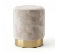 INTRECCI Pouf Cilindro in Velluto con Base Oro Elegante | Sgabello Poggiapiedi Imbottito per Salotto e Camera da Letto | Poltroncina Rotonda, Design Moderno | Ø 32 x H 40 cm - Colore: Beige