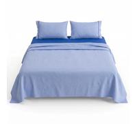 INTRECCI Set Completo Lenzuola Una Piazza e Mezza 100% Cotone | Bicolore con Elegante Finitura con Piping | Morbido, Traspirante, Per Pelli Sensibili | Resistente in Lavatrice | Colore: Blu Azzurro