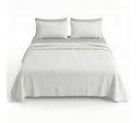 INTRECCI Set Completo Lenzuola Una Piazza e Mezza 100% Cotone | Bicolore con Elegante Finitura con Piping | Morbido, Traspirante, Per Pelli Sensibili | Resistente in Lavatrice | Colore: Bianco Lunar