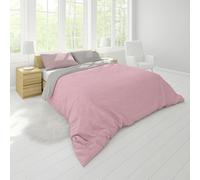 INTRECCI Set Copripiumino Matrimoniale, 100% Flanella di Cotone, Morbido e Caldo, Sacco Copripiumino 250x200 cm + 2 Federe 50x80cm, Effetto Tinto in Filo, Double Face. Colore: Rosa/Grigio