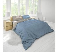 INTRECCI Set Copripiumino Una Piazza e Mezza, 100% Flanella di Cotone, Morbido e Caldo, Sacco Copripiumino 200x200 cm + 1 Federa 50x80cm, Effetto Tinto in Filo, Double Face. Colore: Blu/Tortora