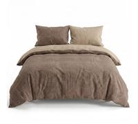 INTRECCI Set Copripiumino Una Piazza e Mezza in Flanella di Cotone 100% | Parure Invernale Felpata | Sacco 200x200 cm + 1 Federa 50x80 cm, Effetto Tinto in Filo Double Face | Colore: Tortora/Crema