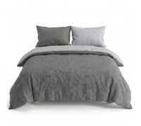 INTRECCI Set Copripiumino Una Piazza e Mezza in Flanella di Cotone 100% | Parure Invernale Felpata | Sacco 200x200 cm + 1 Federa 50x80 cm, Tinto in Filo Double Face | Colore: Grigio Scuro/Chiaro