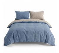 INTRECCI Set Copripiumino Una Piazza e Mezza in Flanella di Cotone 100% | Parure Letto Invernale Felpata | Sacco 200x200 cm + 1 Federa 50x80 cm, Effetto Tinto in Filo Double Face | Colore: Blu/Tortora