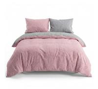 INTRECCI Set Copripiumino Una Piazza e Mezza in Flanella di Cotone 100% | Parure Letto Invernale Felpata | Sacco 200x200 cm + 1 Federa 50x80 cm, Effetto Tinto in Filo Double Face | Colore: Rosa/Grigio