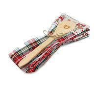 INTRECCI Set Regalo Strofinaccio Tartan Scozzese 100% Cotone e Cucchiaio da Cucina in Legno Idea Regalo di Natale Decorazioni Natalizie (Happy Deer)