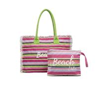 INTRECCI Set Spiaggia Borsa Mare e Pochette Coordinate - Shopper Spiaggia 100% Cotone con Tasca e Chiusura Zip - Pochette Leggera ed Ideale per Spiaggia e Piscina - Modello: Beach Vibes, Colore: Verde