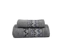 INTRECCI Set Spugne Bagno 2 Pezzi Ospite Salvietta, Asciugamani Viso e Mani in Cotone Jacquard, Coppia Spugne Salviette Bagno (Cuzco Grigio)