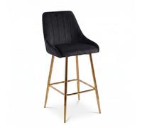 INTRECCI Sgabello in Velluto con Gambe Dorate in Acciaio | Design Moderno ed Elegante | Modello: Dioniso, Colore: Nero