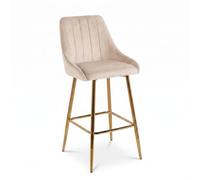 INTRECCI Sgabello in Velluto con Gambe Dorate in Acciaio | Design Moderno ed Elegante | Modello: Dioniso, Colore: Beige