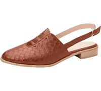 Intrecciato A Punta Sandali per Le Donne Moda Punta Chiusa Scivolare su Slingback Piatte Mulo Scarpa Confortevole Taglia Superiore Regolabile Fibbia Quotidiano Mocassino(Braun,35 EU)