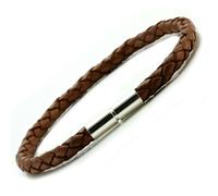 Intrecciato Pelle Bracelet-925 Argento Sterling Gancio Twist Marrone Chiaro