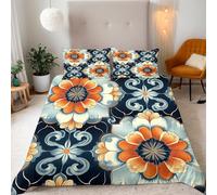 Intreccio Floreale BiancoArancione Copripiumino Una PiazzaMezza 200x200 (2 Federa 50x80) RetròSplendido Set Copripiumino 3D Microfibra Ultra Angoli FissiCerniera Morbido LeggeroFacile da Lavare