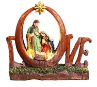 Intricato e Dettagliato presepe in Miniatura e Scultura con Lettere con Luce a LED, Decorazioni spirituali per la casa, Ornamenti, Accessori per Sala di Preghiera in Resina