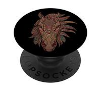 Intricato mandala floreale con piume per gli amanti dei cavalli PopSockets PopGrip Adesivo