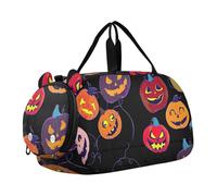 Intricato Mandala Vintage Arancione Ragazzi Carry on Duffel Bag Weekend Duffel Pernottamento Viaggio Duffle Bags Ragazze Tote Sport Duffle Bag, Zucche di Halloween Sorriso nero, classico