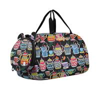 Intricato Mandala Vintage Arancione Ragazzi Carry on Duffel Bag Weekend Duffel Pernottamento Viaggio Duffle Bags Ragazze Tote Sport Duffle Bag, Teiere Tazze Vibrant nero Piastrella, classico