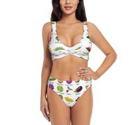 Introduzione del set bikini da donna Vegetables, costume da bagno a due pezzi incrociato con morbida imbottitura rimovibile, Nero , XL