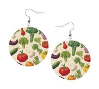 Introduzione di vari vegetali stampati orecchini rotondi per le donne, 1 paio di orecchini in pelle leggera trafitto set di gioielli alla moda regali per le donne ragazze, One Size, Poliestere