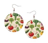 Introduzione di vari vegetali stampati orecchini rotondi per le donne, 1 paio di orecchini in pelle leggera trafitto set di gioielli alla moda regali per le donne ragazze, One Size, Poliestere