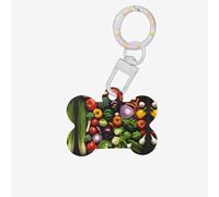 Introduzione di varie verdure che stampano le medagliette identificative dell'animale domestico a forma di osso, etichette per cani acriliche con anello per cani e gatti, artigianato con ciondolo