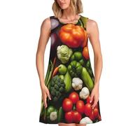 Introduzione di varie verdure stampa abito senza maniche da donna, abiti senza maniche estivi alla moda, abito casual comodo, nero, Medium-4X-Large