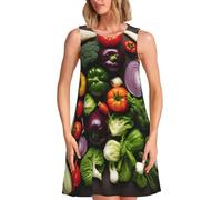 Introduzione di varie verdure stampa abito senza maniche da donna, abiti senza maniche estivi alla moda, abito casual comodo, nero, XX-Large-4X-Large