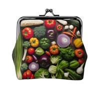 Introduzione di varie verdure stampa Carino Fibbia Coin Borse Vintage Pouch Bacio blocco Cambiare Portafogli per le Donne Moda, nero, Taglia unica, Vintage