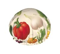 Introduzione di varie verdure stampa Cuffia da doccia da donna Cuffia da doccia elastica riutilizzabile Cuffia per capelli a doppio strato Cuffia