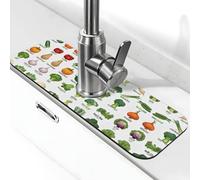 Introduzione di varie verdure stampa pietra rubinetto tappetino per lavello da cucina, tappetino assorbente diatomite, paraspruzzi rubinetto per bagno cucina (38,1 x 14 cm)