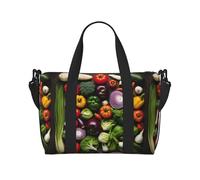 Introduzione di varie verdure stampa Tote Crossbody borsa da viaggio con zip borsa casual per viaggi di fine settimana e palestra shopping, Nero , Taglia unica, Borsa da viaggio