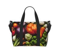 Introduzione di varie verdure stampa Tote Crossbody borsa da viaggio con zip borsa casual per viaggi di fine settimana e palestra shopping, Nero , Taglia unica, Borsa da viaggio