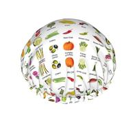 Introduzione di varie verdure stampata cuffia da bagno, protezione per capelli a doppio strato, copertura elastica per capelli per lavare il viso, 27 cm