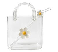 Introti 750ML Borsa in Vetro Forma Borsa Bottiglia di Vino Secchio con Cannuccia e Maniglia Domestico Bar Contenitore di Ghiaccio Multifunzionale 2 in 1 per Centrotavola Casa Mensola Decorazione
