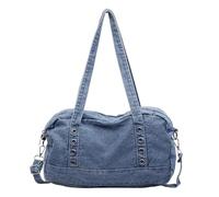 Introti Borsa a tracolla casual in denim di grande capacità borsa a tracolla multi-tasca designer denim borse casual blu per le donne uso quotidiano, B, Medium