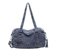 Introti Borsa a tracolla casual in denim di grande capacità borsa a tracolla multi-tasca designer denim borse casual blu per le donne uso quotidiano, C, Medium
