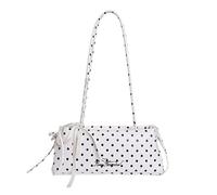 Introti Borsa a tracolla da donna a pois con fiocco con cerniera e manico superiore, grande capacità, per viaggi, shopping, lavoro, appuntamenti, uso quotidiano, bianco, 300*120*80mm