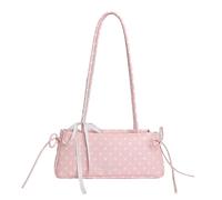 Introti Borsa a tracolla da donna a pois con fiocco con cerniera e manico superiore, grande capacità, per viaggi, shopping, lavoro, appuntamenti, uso quotidiano, rosa, 300*120*80mm