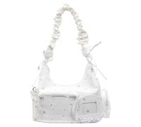 Introti Borsa a tracolla da donna in tela con display trasparente per spille fai da te, con cerniera, borsa a tracolla Lolita, tasche multiple per shopping, viaggi, lavoro, uso quotidiano, bianco