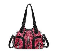 Introti Borsa a tracolla leopardata di grande capacità, borsa a tracolla con tasche multiple con tracolla staccabile, per donne uso quotidiano e vocazione, Rosso, 270 x 100 x 240mm