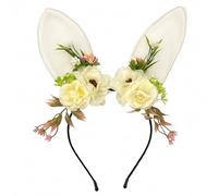 Introti Cerchietto con orecchie da coniglietto pasquale con orecchie di coniglio in pizzo floreale per feste in maschera a tema animale