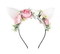 Introti Cerchietto con orecchie da coniglietto pasquale con orecchie di coniglio in pizzo floreale per feste in maschera a tema animale