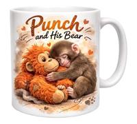 Introti Tazza da caffè in ceramica personalizzata da 325 ml, motivo: Punch and His Bear Monkey & Orangutan, simpatico regalo per gli amanti degli animali per mamma, papà, bambini, tazza da caffè e tè