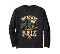 Introvert with Exit Strategy Umorismo Limiti Maglia a Manica