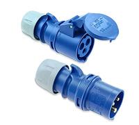 IntuiFlex CEE - Set di connettori e frizione da campeggio, 3 poli, 230 V, 16 A, IP44, con morsetti a vite, per caravan, roulotte, barca, accessori, spina CEE, set da campeggio, PCE Shark IP44, 230 V,