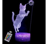 INTUPGD Gatto Lampada 3D Luce Notturna Bambini LED Illusione Ottica Lampade, 16 Cambia Colore con Telecomando Touch, Regali di Compleanno per Ragazzi e Ragazze