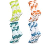 Invalidism 4 paia di calzini antiscivolo da yoga per pilates, tie dye, da donna, con impugnature, in cotone, calzini aderenti per casa, palestra, allenamento, sport, fitness, danza, Verde lime, blu
